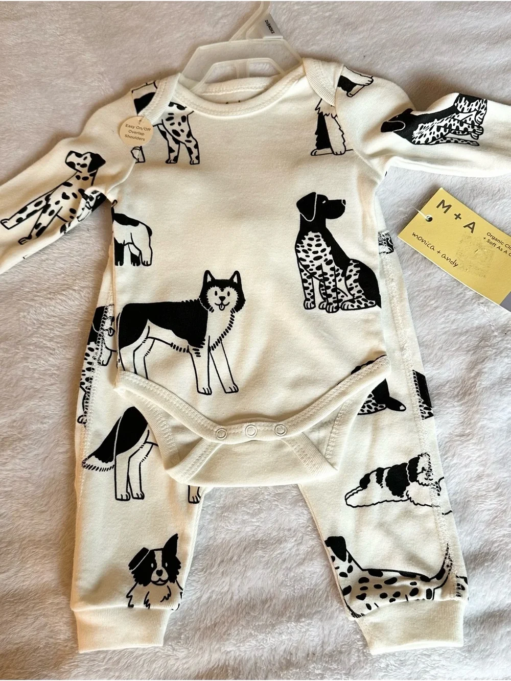 M+A Organic Cream & Black Puppy Print Kids Matching Set